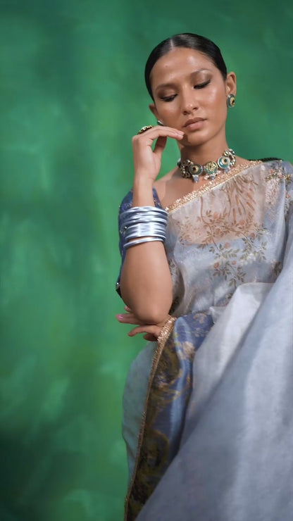 Vantara Luxe Printed Saree - Slate Ombre