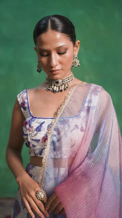 Moonlight Bloom Silk Organza Lehenga