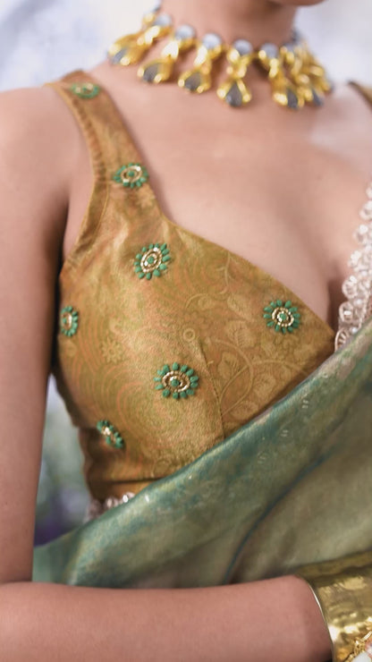 Floral Printed Sea Green tasseled embellished Saree