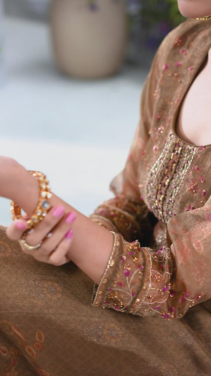 Olive Gold Embroidered High-Low Kurta with Straight Pants