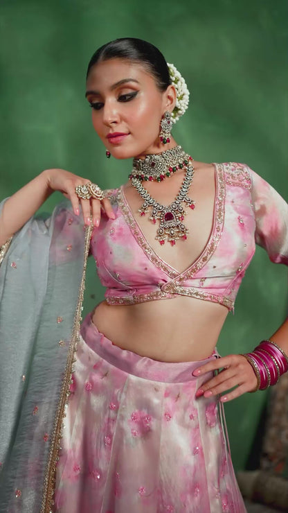 Pastel Blush Abstract Lehenga