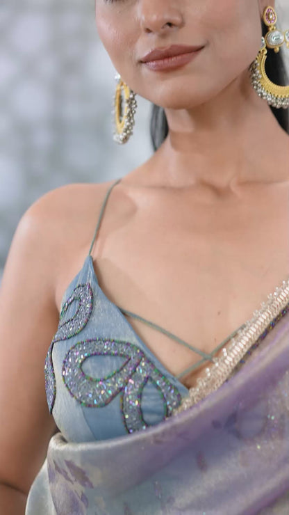 Lavender spray concept Floral Printed Saree with hand Embroidered Blouse